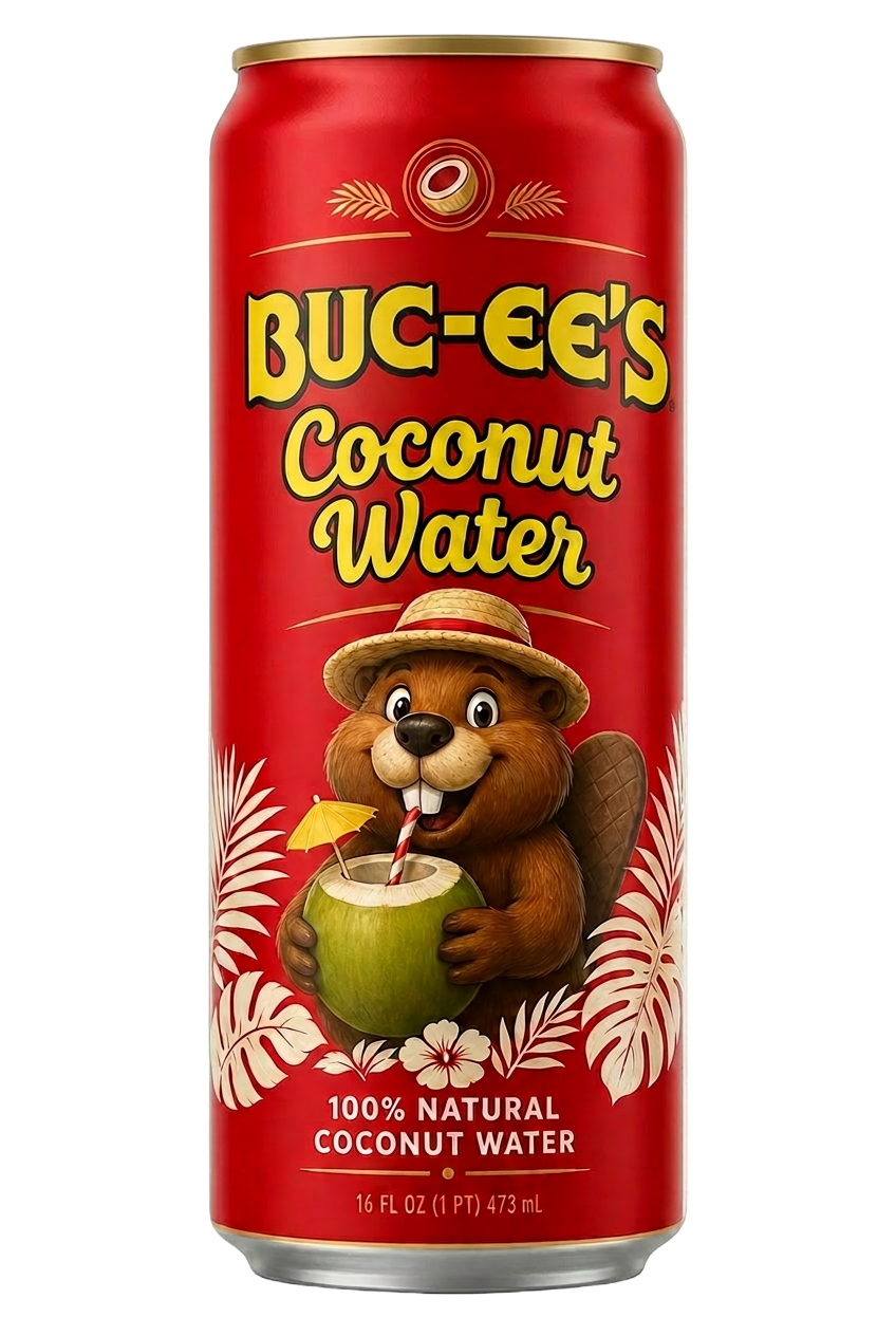 Buc-ee's Coconut Water — red can