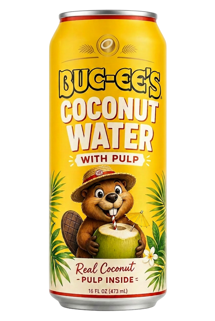 Buc-ee's Coconut Water with Pulp — yellow can